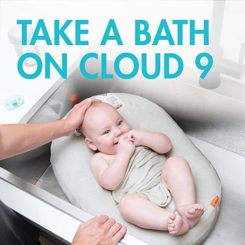 Boon Puff+ Inflatable Baby Bather - Infant Bathtub Includes Microfleece Cover, Swaddle Wings, and Storage Bag – Inflatable Baby Bathtub for Newborns and Infants - Grey