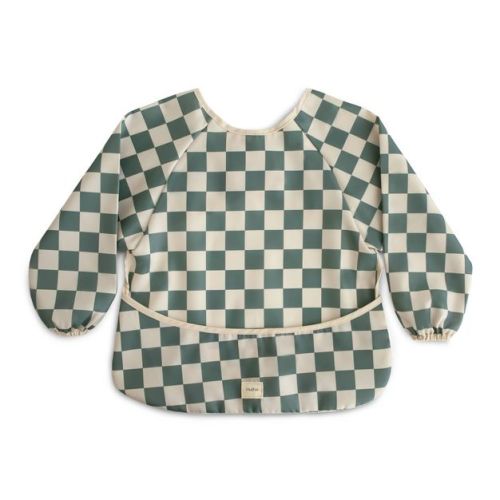 Mushie Long Sleeve Bib Smock With Pocket - Olive Check