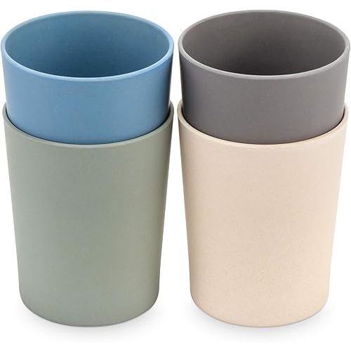 WeeSprout Bamboo Toddler Cups - 4 pc Set (10 fl oz), Organic & Non-Plastic Cup Pack for Toddlers, Big Kids or Baby, Natural