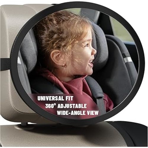 Baby Car Mirror for Rear Facing Carseat– Shatterproof Acrylic, 360° Adjustable Clear Wide Angle View, Ultra-Light Oval Design, Easy Install for SUV, Car, Truck