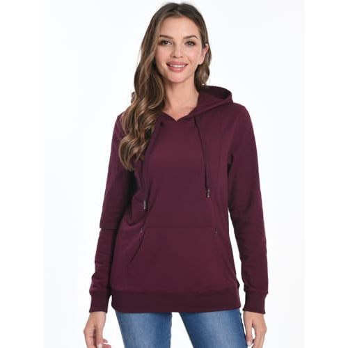 Bearsland Women's Maternity Sporty Hoodie Breastfeeding Shirt Nursing Sweatshirt with Pockets