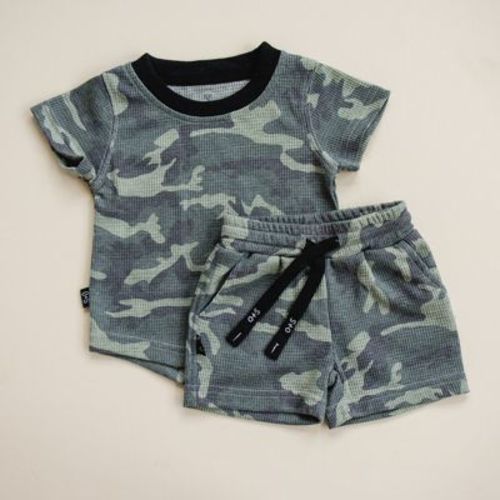 Kids Raven Waffle Knit Short Set Camo 3-6M - Olive + Scout