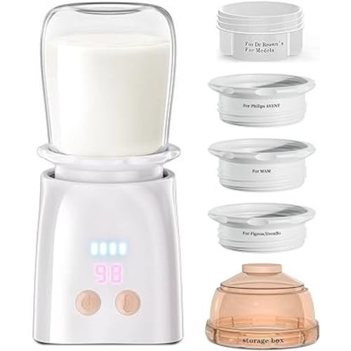 Bottle Warmer, Fast Heating Portable Bottle Warmer with 4 Adapters, Rechargeable Travel Bottle Warmer with Smart Temperature Control, Cordless Baby Bottle Warmer for Breastmilk or Formula
