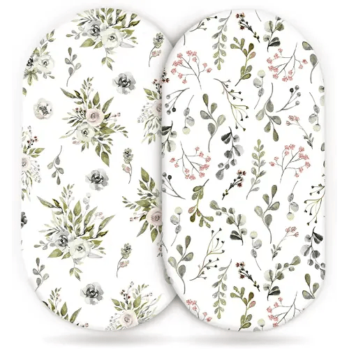 Stretchy Ultra Soft Fitted Bassinet Sheets - 2 Pack, Universal Fitted for Bassinets, Watercolor Rose and Flora Bassinet Sheet