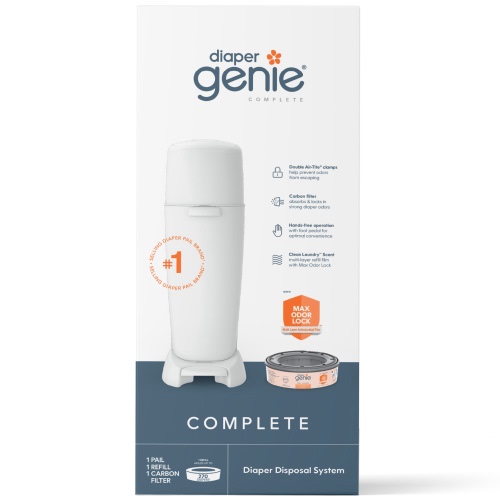 Diaper Genie, Ultimate Odor-Lock White Diaper Pail, Fully Assembled with 1 Full Sized Refill