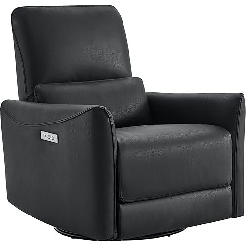 CHITA Power Recliner Chair Swivel Glider, FSC Certified Upholstered Faux Leather Living Room Nursery Reclining Sofa Chair with Lumbar Support, Black
