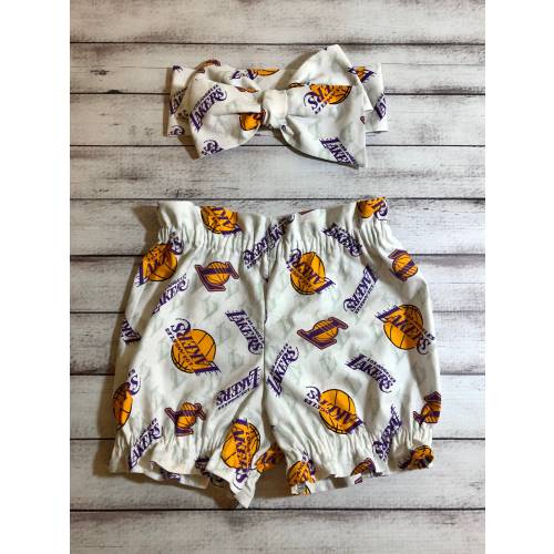 Los Angeles Lakers Inspired Basketball Bloomer Headwrap Bloomers Shorts Headband Toddler Bows Big Bow Little Baby Girl Infant Bummies