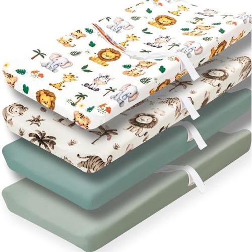 4 Pack Safari Jungle Animals Baby Sheets Neutral Unisex Fitted Lion Nursery Baby Sheet Set Toddler Mattress Sheets for Boys or Girls (Crib Sheets)