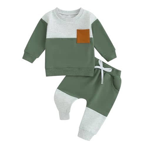 Kupretty Toddler Baby Boy Fall Winter Clothes Color Block Long Sleeve Sweatshirt Pullover Tops + Joggers Pants Outfit Set