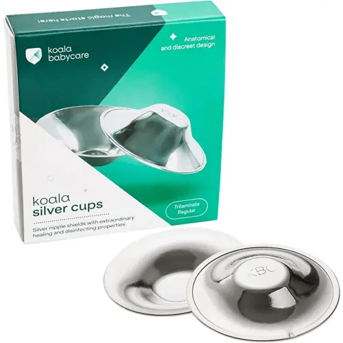 Koala Babycare The Original Silver Nursing Cups - Nipple Shields for Nursing Newborn -Breastfeeding Essentials Made in Italy - Protect and Soothe - Tri-Laminate Silver - Standard Size