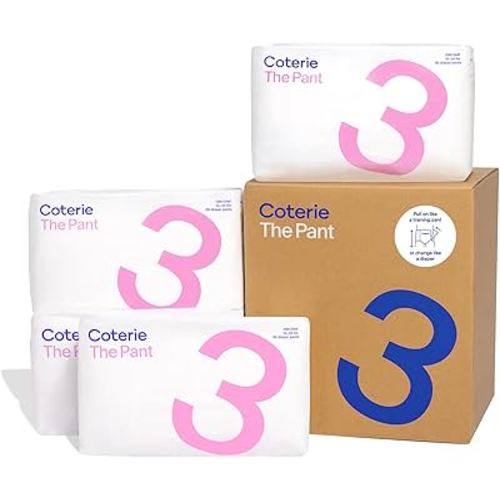 Coterie The Pant, Size 3, Pull Up Style Diapers for Sensitive Skin, Hypoallergenic, Super Absorbent Overnight Leak Protection, 12/24 M (14-24 lbs) 144 Count