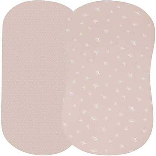 Ely’s & Co. Bassinet Sheet 2-Pack — Combed, 100% Jersey Cotton for Baby Girl — Rosewater Pink, Pin Dots & Gingko Leaves