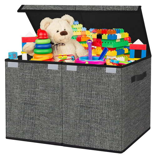 Toy Box Chest Storage Organizer for Boys Girls - Large Kids Collapsible Toy Bins Container with Lids and Handles for Bedroom ,Playroom,Nursery,Clothes,Stuffed animals ( Black)