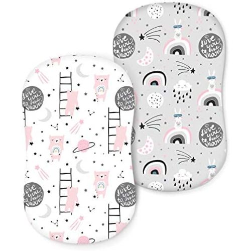COSMOPLUS Bassinet Sheet Set -2 Pack Stretch Fitted Cradle Fitted Sheets for Bassinet Pads/Mattress, for Boys Girls,Unisex,Ultra Soft,Pink