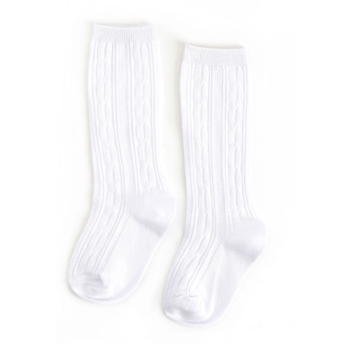 White Cable Knit Knee High Socks, 0-6 months