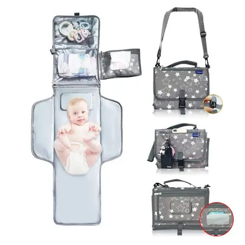 Portable Changing Pad,Baby Portable Diaper Changing Pad for Boys and Girls |Long Large Changing Pad with Wipes Pocket | Lightweight and Waterproof Travel Diaper Station Kit with Cushioned Pad