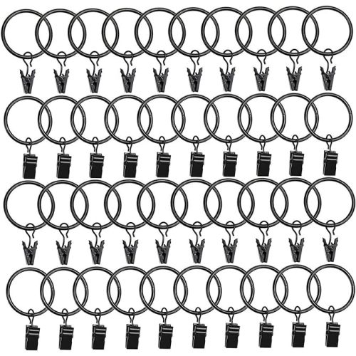 40 Pack Metal Curtain Rings with Clips, Drapery Clips with Rings, Curtain Hangers Clips, Drapes Rings 1.26 inch Interior Diameter,Black