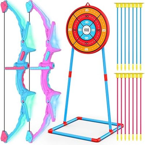 Ocditikl 2 Pack Bow and Arrow Set for Kids, Light Up Archery Set with 14 Suction Cup Arrows, Outdoor Toys for Kids Ages 6-8 8-12, Birthday Gifts Ideas Toys for 4 5 6 7 8 9 10 Year Old Girls Boys