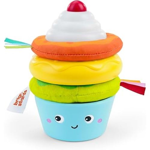 Bright Starts Treat Tower Stacking Toy with Teether in Cupcake and Donut Shapes, Develop Fine Motor Skills, Unisex, 6 Months+