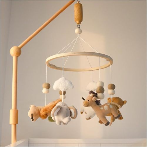 The Peanutshell Crib Mobile for Boys or Girls - Wooden Musical Baby Crib Mobile with 12 Lullabies, Jungle Animal, Baby Mobile Crib Safari Serenity Nursery Decor