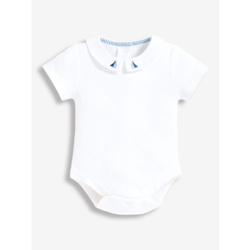 White Boat Embroidered Collar Bodysuit