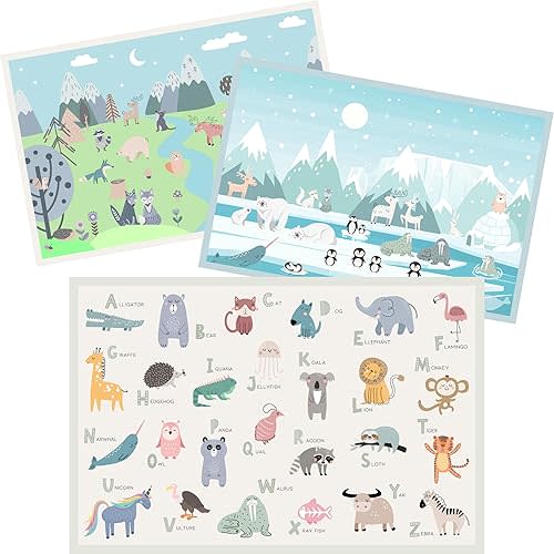 Hippypotamus Disposable Placemats Baby - Pack of 45 BPA Free Table Toppers for Kids and Toddlers - Extra Sticky Travel Mat for Restaurant (Nordic Animals)