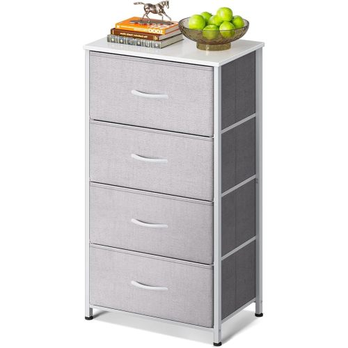 AODK Dresser for Bedroom with 4 Storage Drawers, Small Dressers Chest of Drawers Fabric Dresser with Sturdy Steel Frame, Dressers for Closet with Wood Top, Light Grey