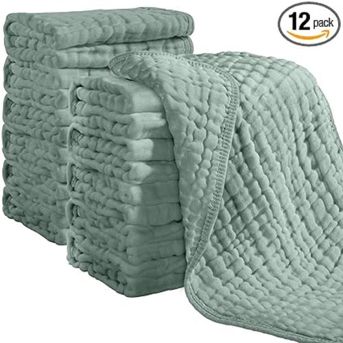 Looxii Muslin Burp Cloths 100% Cotton Muslin Cloths 12 Pack Large 20''x10'' Extra Soft and Absorbent Baby Burping Cloth for Boys and Girls (Dark Green)