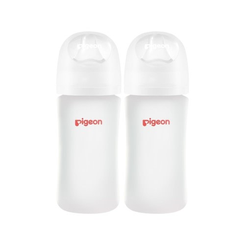 Pigeon Silicone Coating Glass Bottle 8Oz with 2 M Nipples, 2 count
