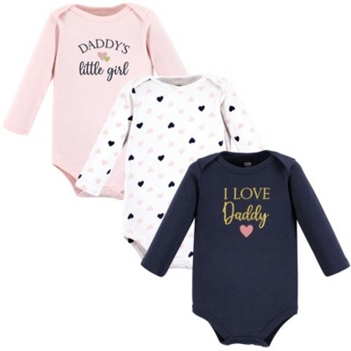 Hudson Baby Infant Girl Cotton Long-Sleeve Bodysuits, Girl Daddy Pink Navy 3-Pack, Size: 0-3 months