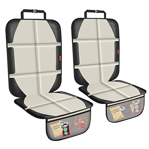 XHYANG Car Seat Protector,2 Pack Car Seat Protectors Baby Carseat Waterproof Durable 600D Fabric for Child Baby Car Seat Mat Vehicle Pet Cover 2 Storage Pockets (2 Pack Beige)