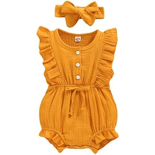 YOUNGER TREE Toddler Baby Girl Ruffled Sleeveless Romper Casual Summer Jumpsuit Cotton Linen Clothes