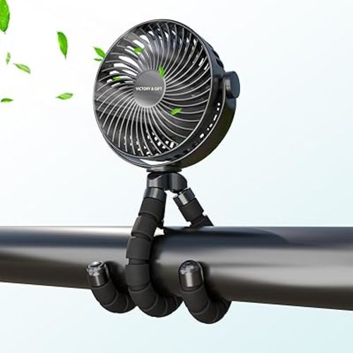 VICTORY & GIFT Portable Stroller Fan Handheld Fan 4 Wind Speeds, 4000mAh,360° Rotatable for Travel/Camping/Treadmill/Car Seat/Bedroom