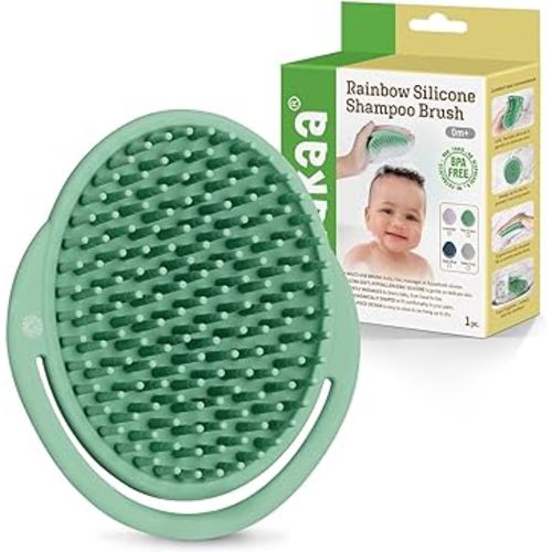 haakaa Silicone Shampoo Brush - Cradle Cap Brush Comb - Baby Hair Scrubber - Scalp Massager for Newborns & Toddlers - 1pk-Pea Green