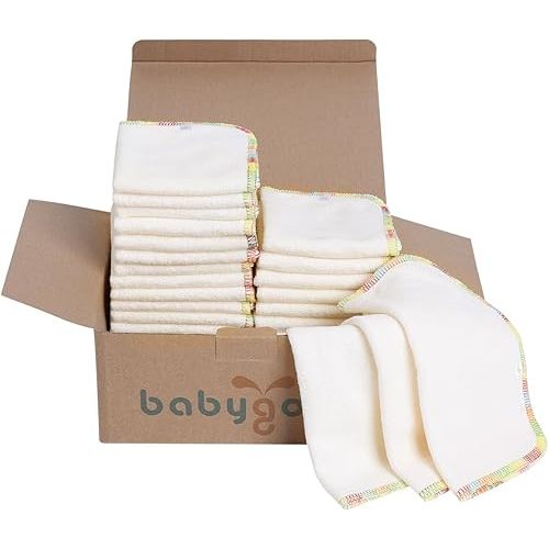 Babygoal 30PCS Reusable Diaper Wipes, Natural Unbleached Baby Face Wipes, Soft Sturdy, 8 x 8 Inches, 30BW02-B