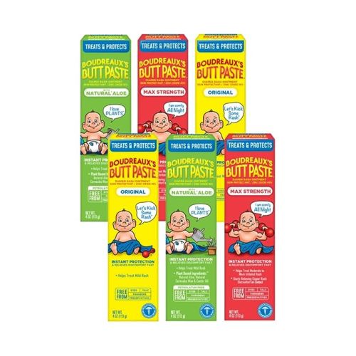 Boudreaux's Butt Paste Butt Paste Diaper Rash Ointment, Variety Pack, Natural* Aloe, Maximum Strength, & Original (4 oz, 2 of each) - 4 Ounce (Variety Pack)