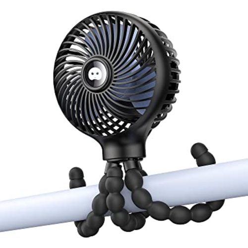 SmartDevil Portable Clip on Stroller Fan, 3000mAh for Baby, 3 Speed Battery Operated Personal Desk Fan with Flexible Tripod, Mini Handheld Fan for Car Seat, Treadmill, Camping (Black)