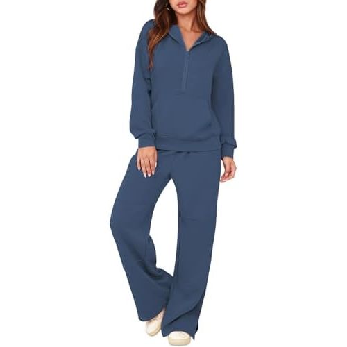 Pink Queen Women's 2 Piece Outfits Lounge Sets Half Zip Hooded Sweatshirt Sweatpants Travel Outfits