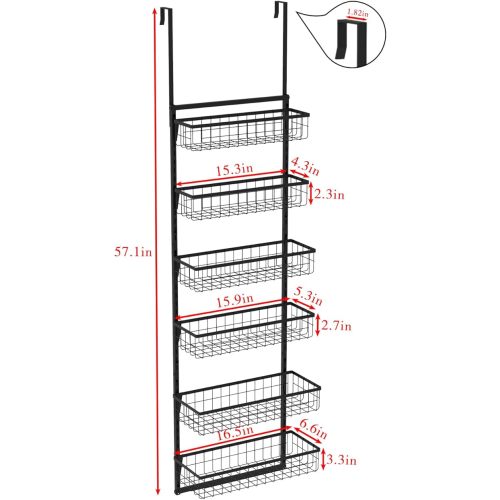 Over The Door Bathroom Organizer, 6-Tier Adjustable Metal Baskets Hanging Bathroom Organizer, Over The Door Organizer with Detachable Frame, Strong Load-Bearing Hair Tool Organizer - 6 Tier - Black