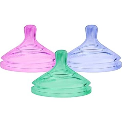 Boon NURSH® Platinum Food-Safe Silicone Baby Bottle Nipples - Fast Flow - 6 Months and Up - Colorblock (3 Pack)
