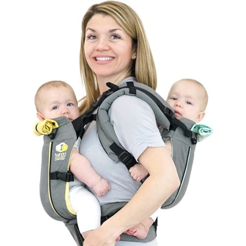 TwinGo Carrier - Air Model - Cool Grey - Great for All Seasons - Breathable Mesh - Fully Adjustable Tandem or 2 Single Baby Carrier for Men, Woman XS-XXL - Twins and Babies 10-45 lbs