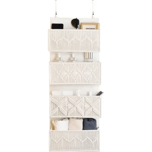 Macrame Over The Door Organizer Boho Decor Nursery Storage with 4 Large Woven Pockets, Nursery Organizers and Storage, Nursery Organization, Behind Door for Bathroom, Bedroom