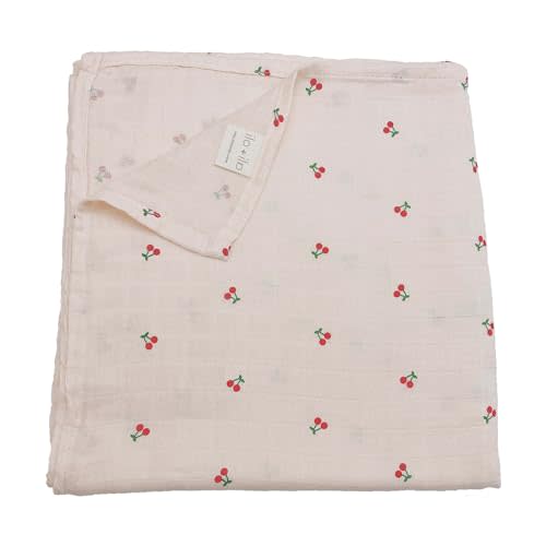 Ali+Oli Muslin Swaddle Blanket for Baby (Cherry) Large 47" x 47" Soft Rayon Made from Bamboo & Organic Cotton Muslin Blanket, Machine Washable Receiving Blanket Wrap for Newborn to Toddler