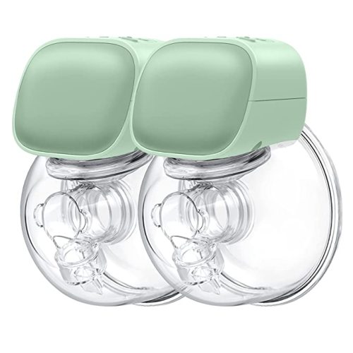 Momcozy Double Wearable Breast Pump, Low Noise& Hands-Free, Portable Double Electric Breast Pump, Spill-Proof Ultra-Quiet Pain Free Breast Pump with 2 Mode & 5 Levels - 24mm Green