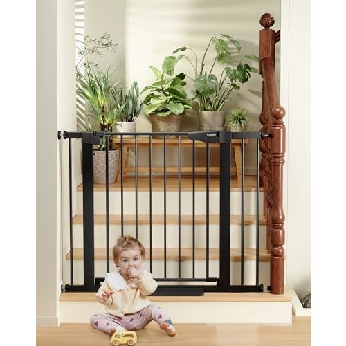 Cumbor 29.7-40.6" Baby Gate for Stairs, Mom's Choice Awards Winner-Dog Gate for Doorways, Pressure Mounted Self Closing Pet Gates for Dogs Indoor, Durable Safety Child Gate with Easy Walk Thru Door