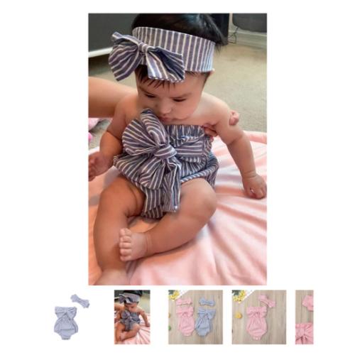 MARLY Bowtie Romper with Headband - Hazel & Bo