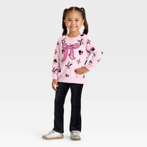 Toddler Girls' 2pc Disney Minnie Mouse Bow Cozy Woobie Pullover and Velour Bottom Set - Pink