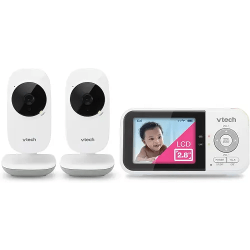 VTech VM819-2 Baby Monitor, 2.8” Screen, 2 Cameras, 1000ft Range, Night Vision, 2-Way Audio, Temperature Sensor, Lullabies, Secured Transmission No WiFi
