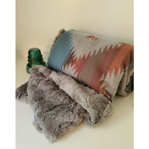 Baby Blanket, Western, Tribal, Rustic, Grey Faux Fur, Blue, Orange, Turquoise, Gray, Red, Baby Boy, Baby Girl, Gender Neutral