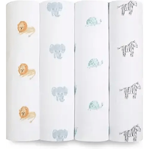 aden + anais Boutique Organic Swaddle Blanket 4-Pack – 100% Organic Cotton Muslin, Large, Soft, Breathable Receiving Blankets for Infants – Lightweight Multi-Use Baby Swaddles, Animal Kingdom